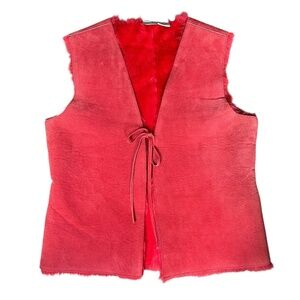 Vintage Red Suede Leather, fur-lined vest L